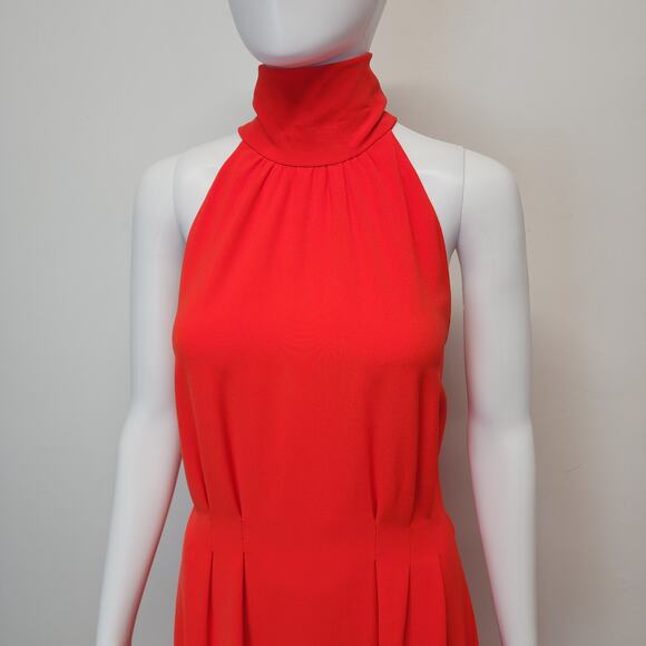 Lela Rose Stretch Crepe Halter Maxi Dress Size 8 Red Orange Couture Designer - Picture 5 of 16